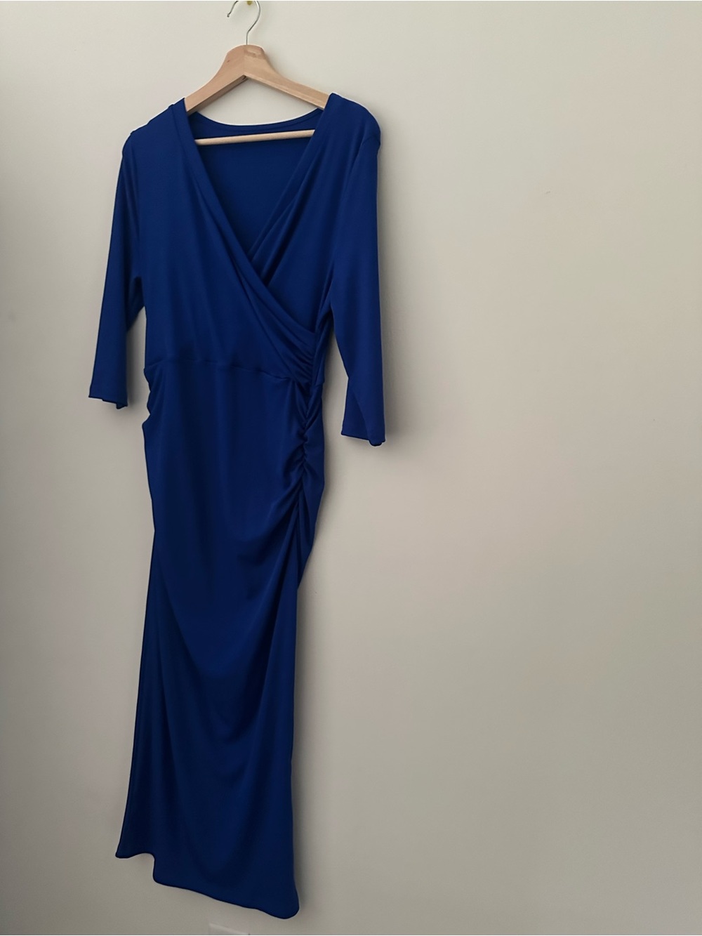 Blue V-Neck Ruched Maxi Dress - Picture 3 of 5